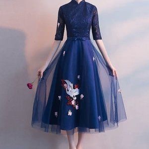 COPY - Blue Lace Cheongsam Modern Qipao Dress Chi…